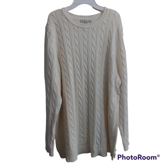 Woman Within Sweaters - Woman Within White Crew Neck Cable Knit Sweater 1X